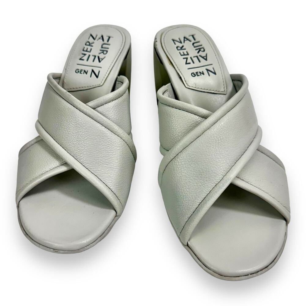 Naturalizer Block Heel Slide Sandals Gray Crisscross W5.5 Minimalist Classic